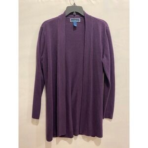 Karen Scott Purple Knit Cardigan Sweater Womens Size Large Open Front Long